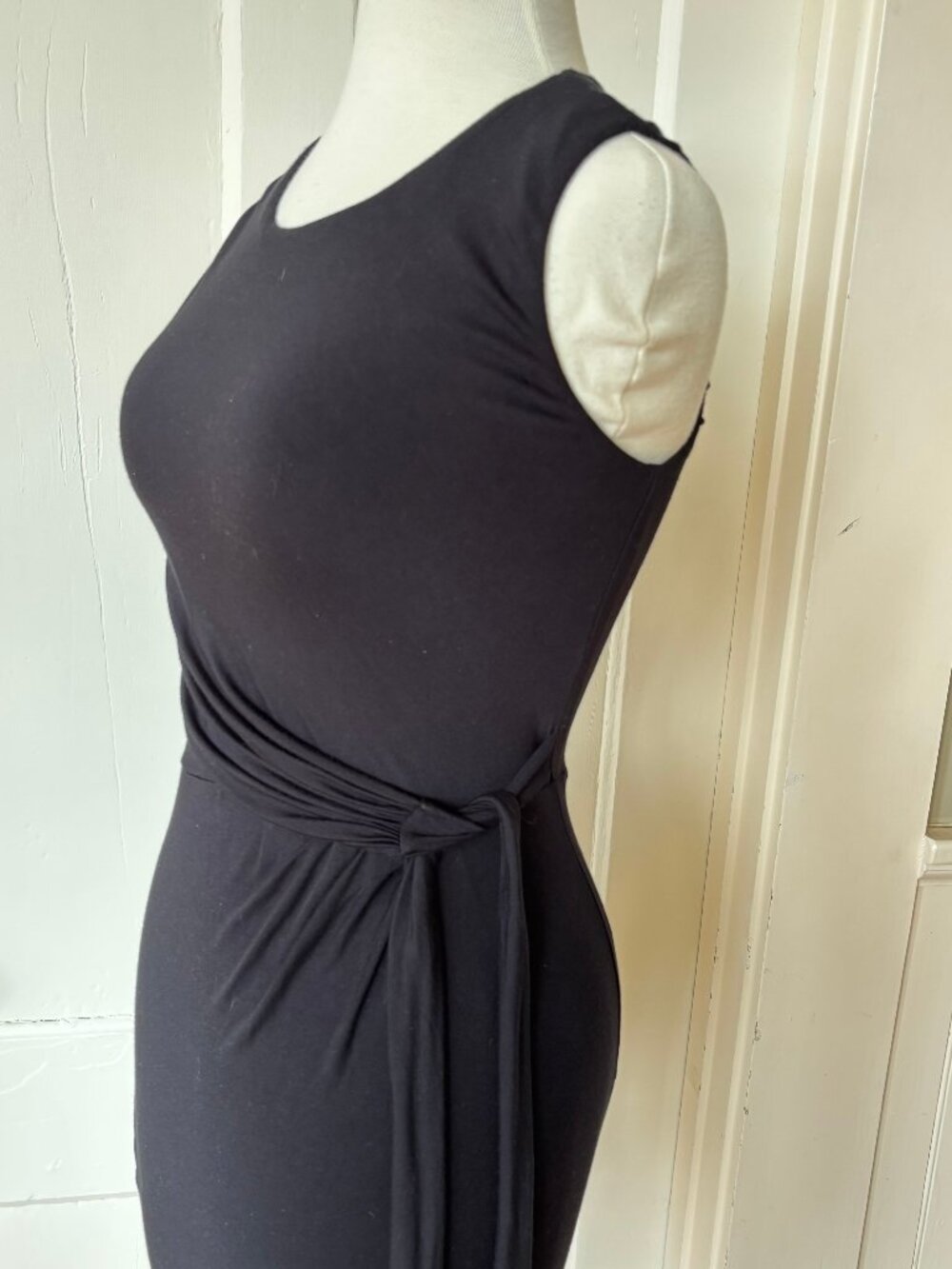 Bailey 44 Black High Neck Tank Knee Length Bodycon Stretch Dress Wrap Side Tie S